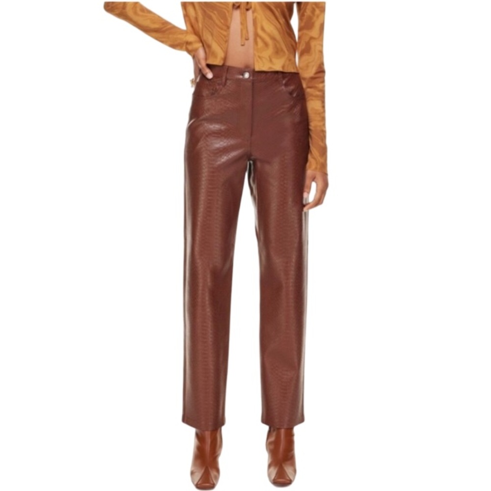 Aritzia Wilfred The Melina Python Embossed Faux Leather Pants in Cognac Brown 6